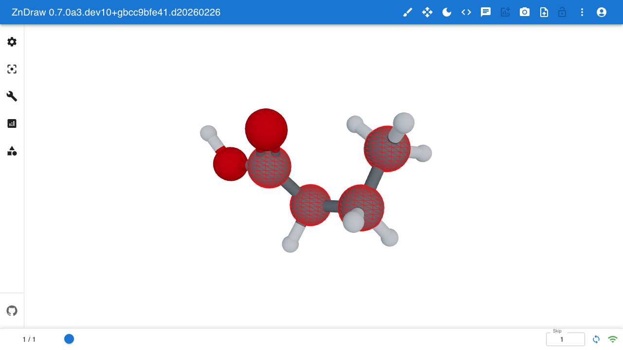 Constraint visualization with red wireframe spheres