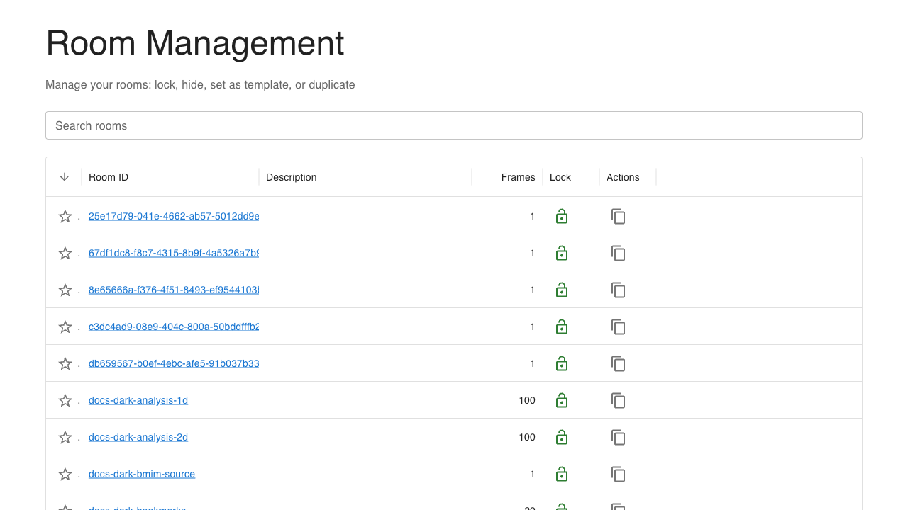 Rooms management page