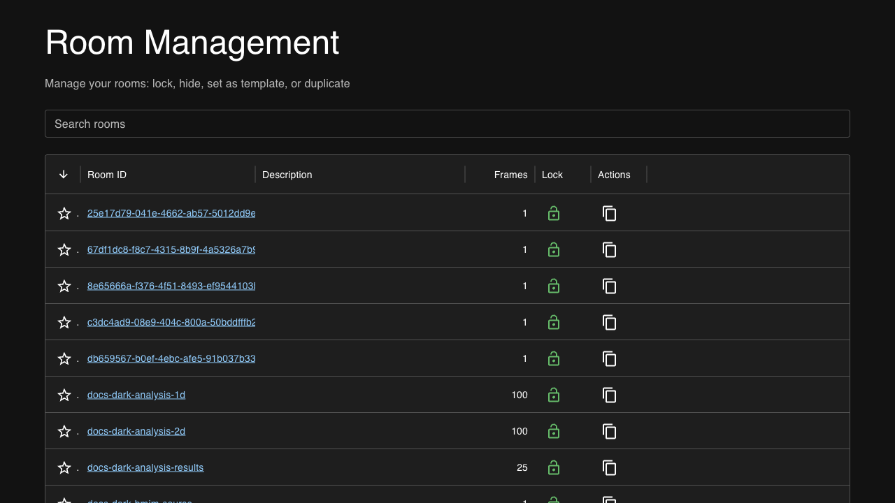 Rooms management page