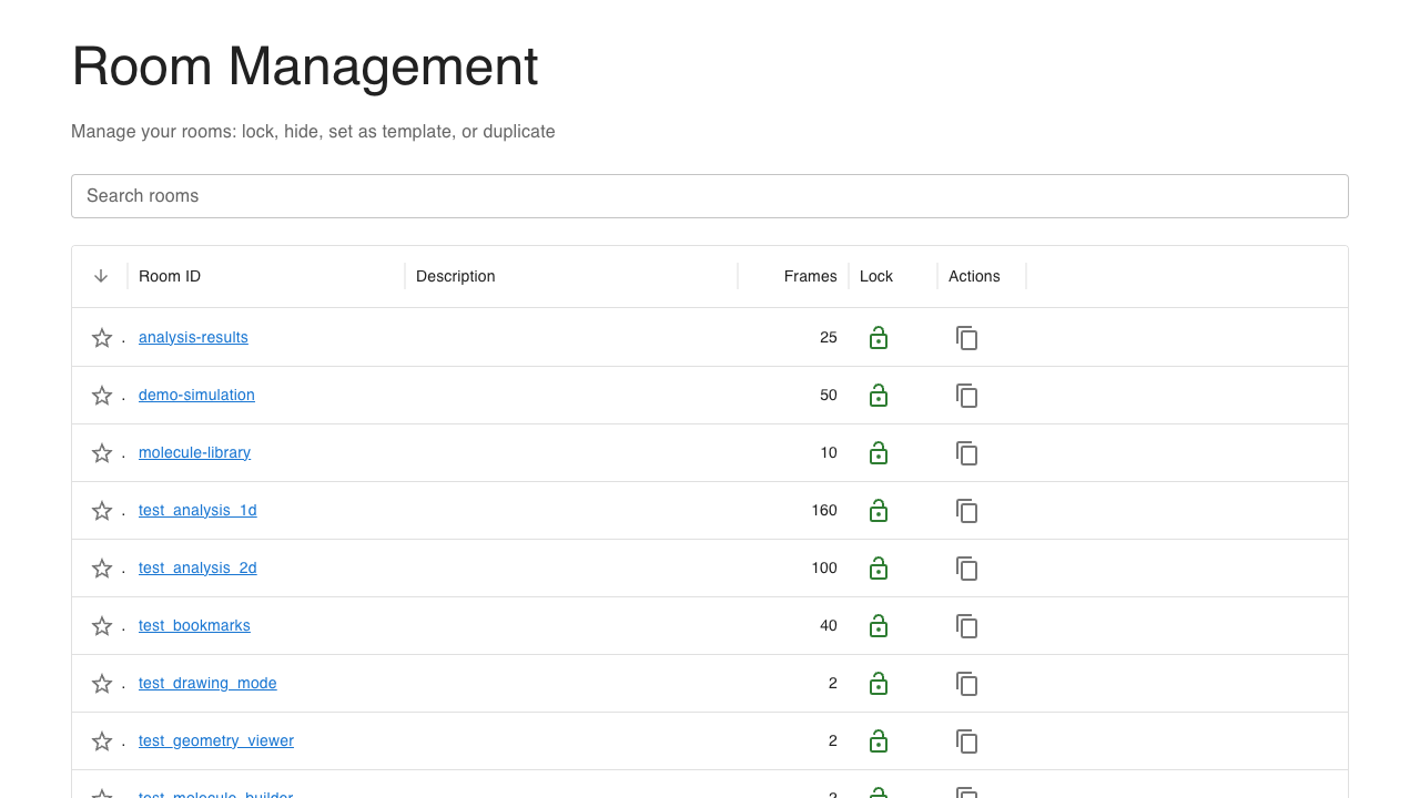 Rooms management page
